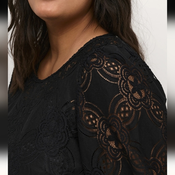 Black Lace Mini Dress 3/4:Sleeve  size 24 EU 54 - Picture 8 of 17